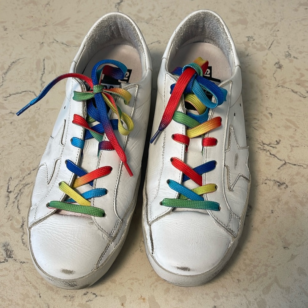 Golden goose superstar rainbow gently used 38